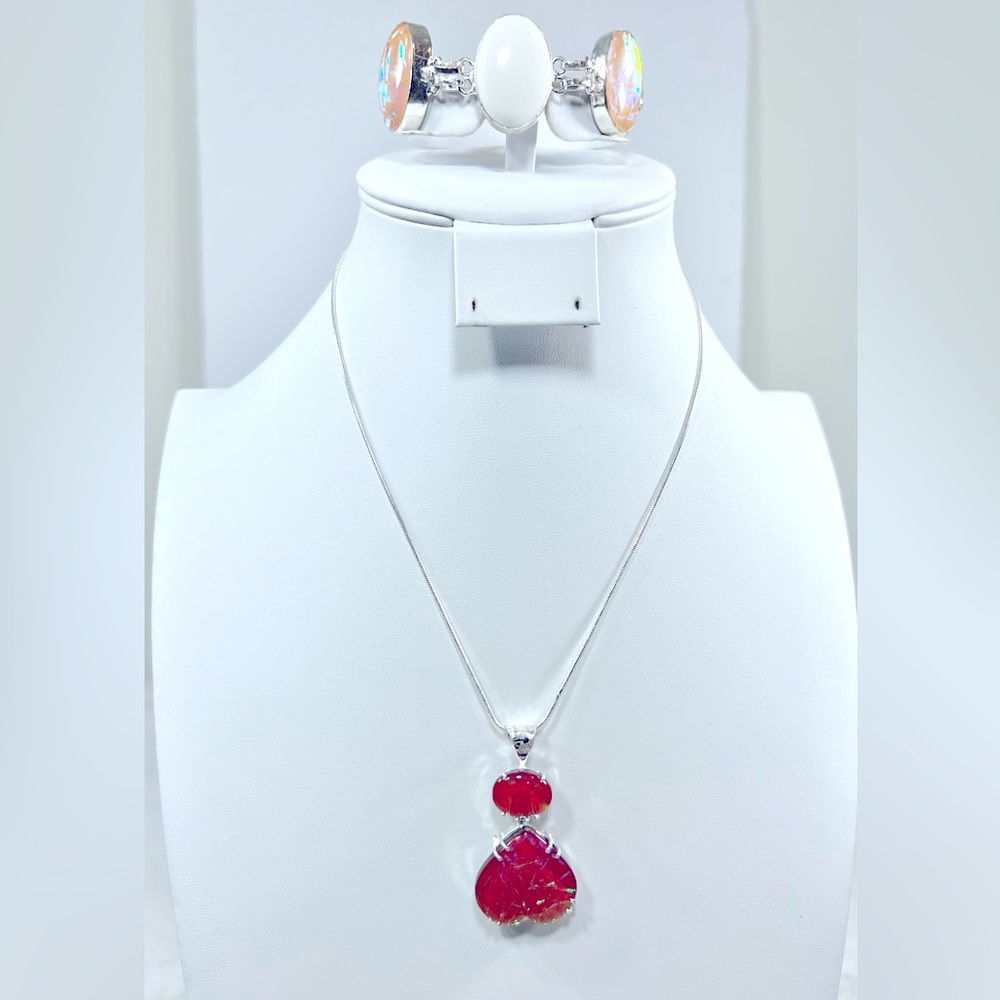 Triplet Opal & White Jasper 925 Pendant & Bracelet Set ONLY